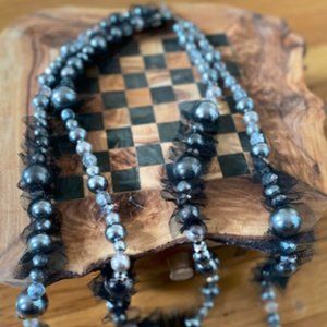 NWOT Black Pearl Necklace with Lace